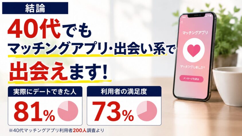 結論：40代でもマッチングアプリ・出会い系で出会えます