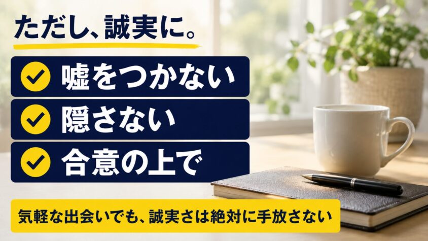 ただし、誠実に。嘘をつかない・隠さない・合意の上で