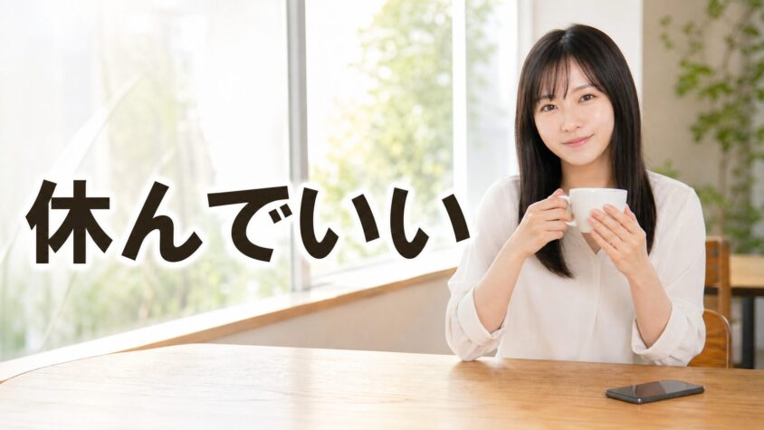 カフェでコーヒーを飲みながらくつろぐ女性「休んでいい」